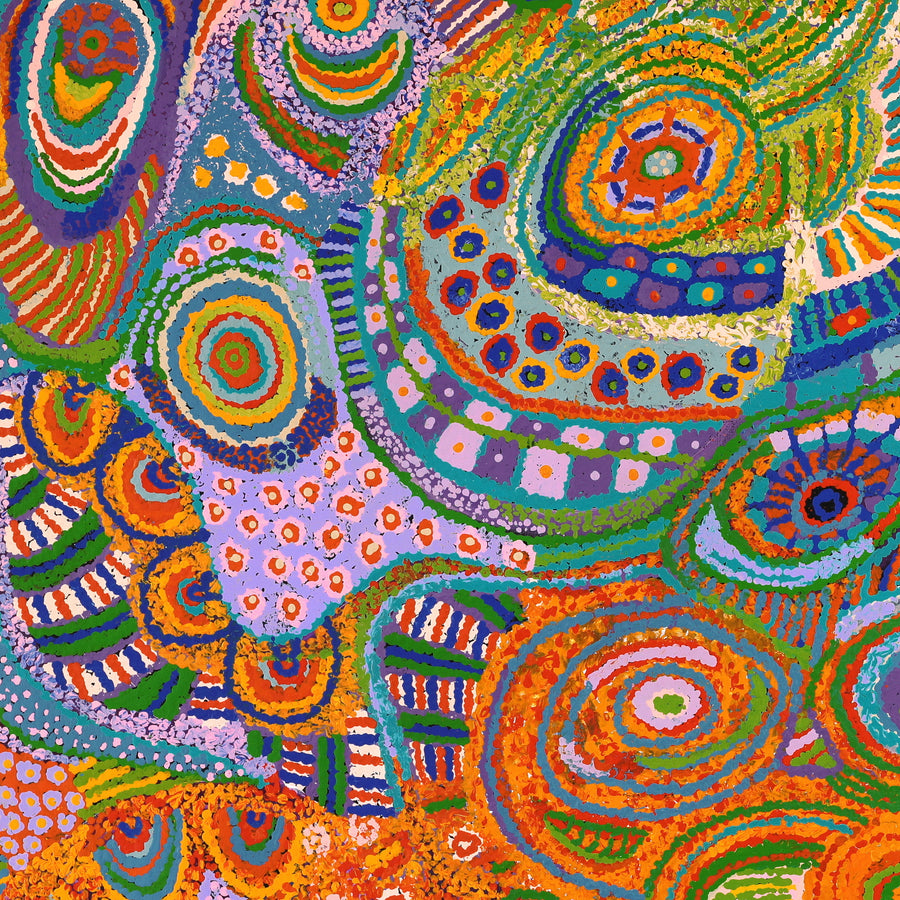 Aboriginal Artwork by Jennifer Mintaya Connelly Ward, Kungkarangkalpa (Seven Sisters Story), 102x76cm