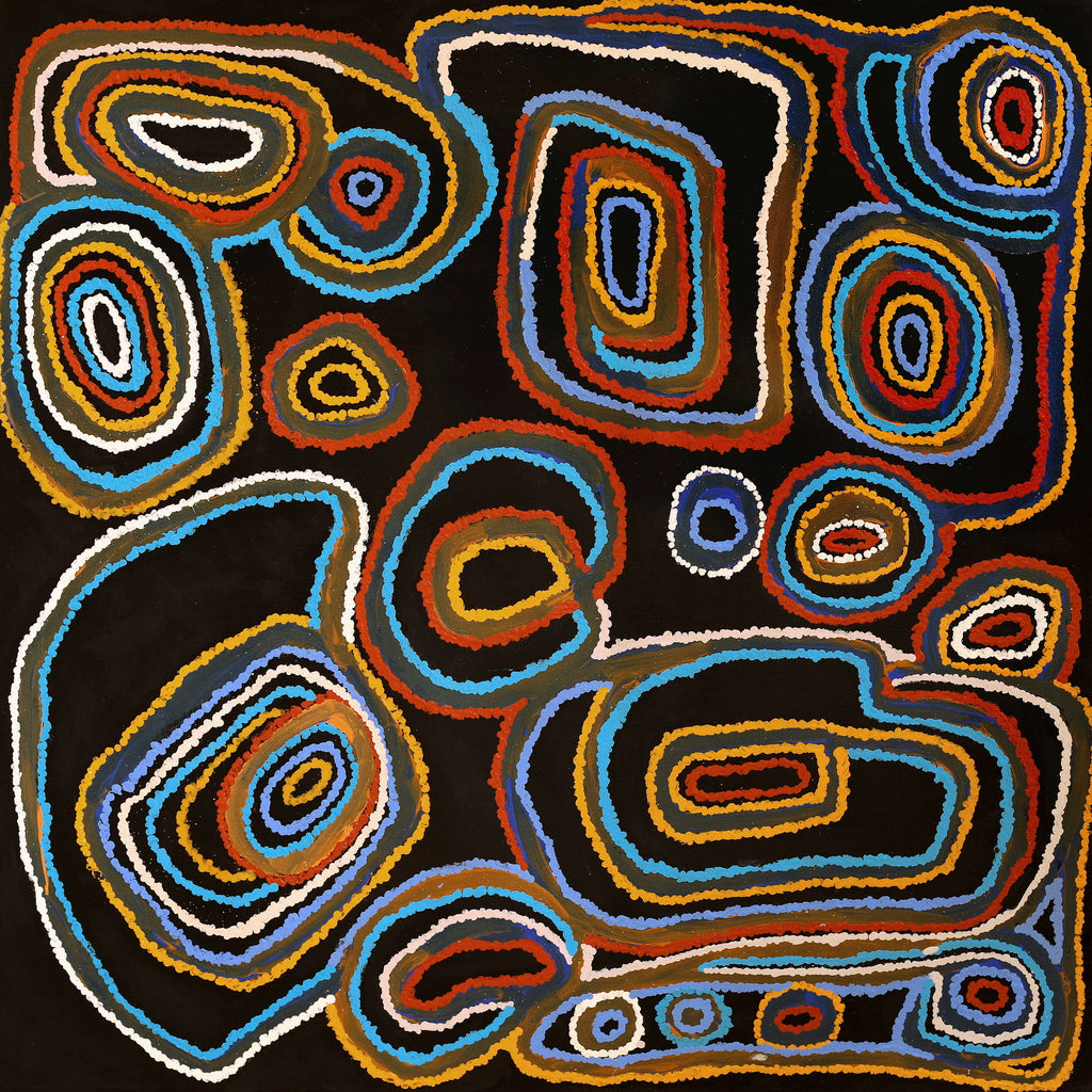 Aboriginal Art by Jennifer Mintaya Connelly Ward, Kungkarangkalpa (Seven Sisters Story), 91x91cm - ART ARK®