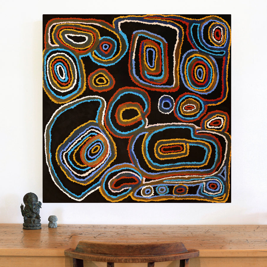 Aboriginal Artwork by Jennifer Mintaya Connelly Ward, Kungkarangkalpa (Seven Sisters Story), 91x91cm