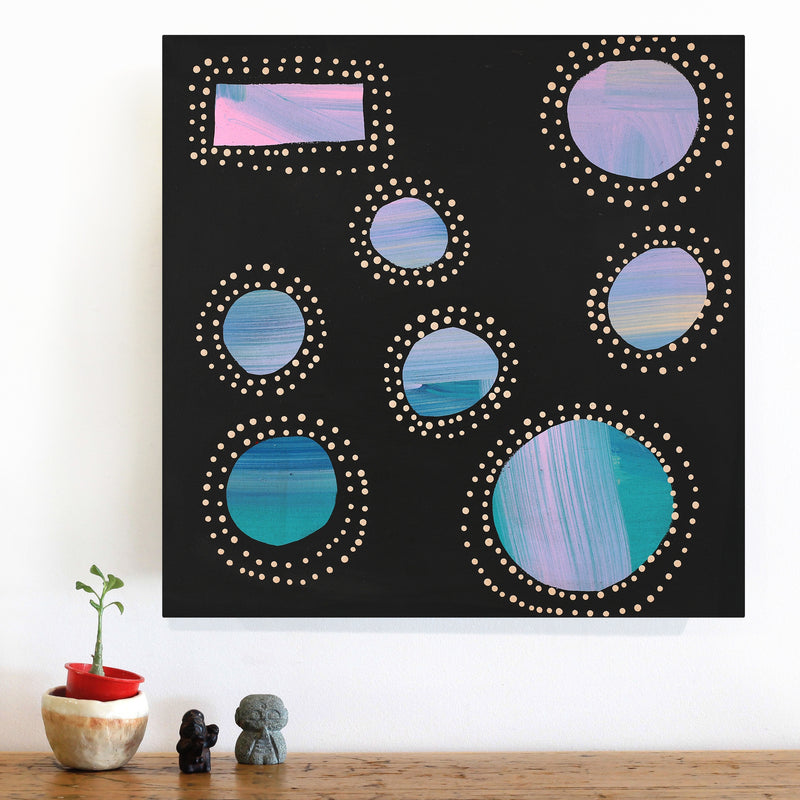 Aboriginal Artwork by Jennifer Mintaya Connelly Ward, Kungkarangkalpa (Seven Sisters Story), 46x46cm