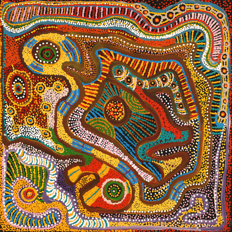 Aboriginal Artwork by Jennifer Mintaya Connelly Ward, Kungkarangkalpa (Seven Sisters Story), 67x67cm