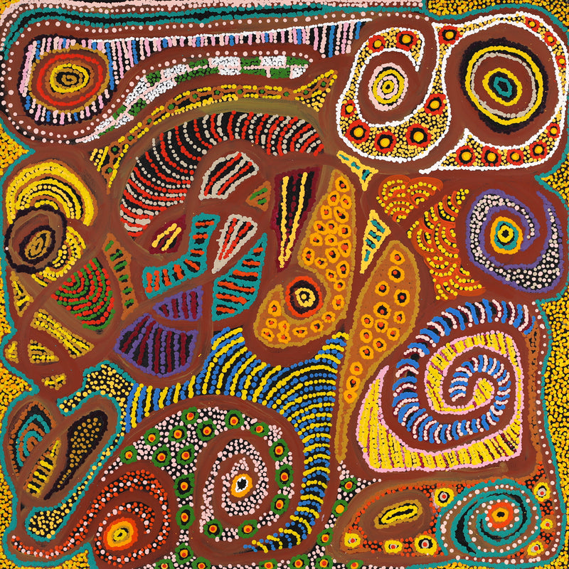 Aboriginal Artwork by Jennifer Mintaya Connelly Ward, Kungkarangkalpa (Seven Sisters Story), 71x71cm