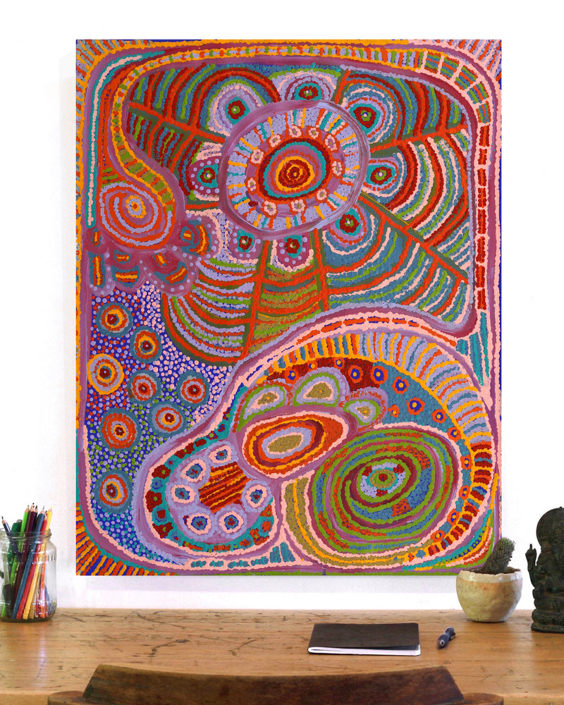 Aboriginal Artwork by Jennifer Mintaya Connelly Ward, Kungkarangkalpa (Seven Sisters Story), 76x61cm