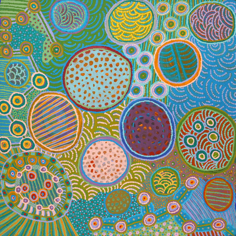 Aboriginal Artwork by Jennifer Mintaya Connelly Ward, Kungkarangkalpa (Seven Sisters Story), 91x91cm