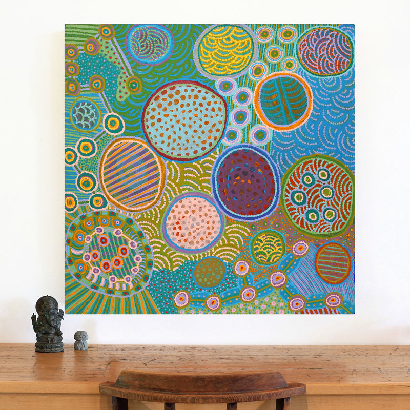 Aboriginal Artwork by Jennifer Mintaya Connelly Ward, Kungkarangkalpa (Seven Sisters Story), 91x91cm