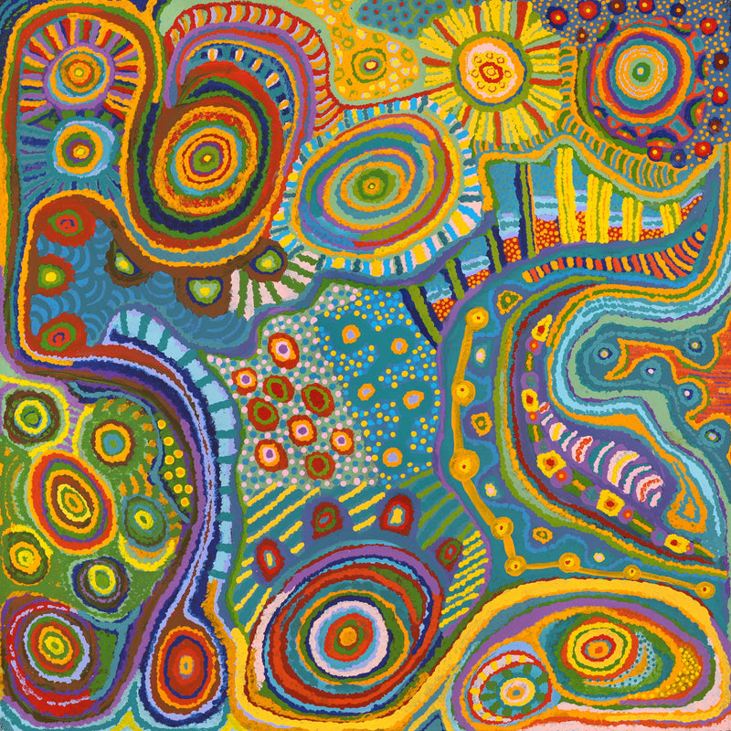 Aboriginal Artwork by Jennifer Mintaya Connelly Ward, Kungkarangkalpa (Seven Sisters Story), 91x91cm