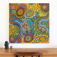 Aboriginal Artwork by Jennifer Mintaya Connelly Ward, Kungkarangkalpa (Seven Sisters Story), 91x91cm