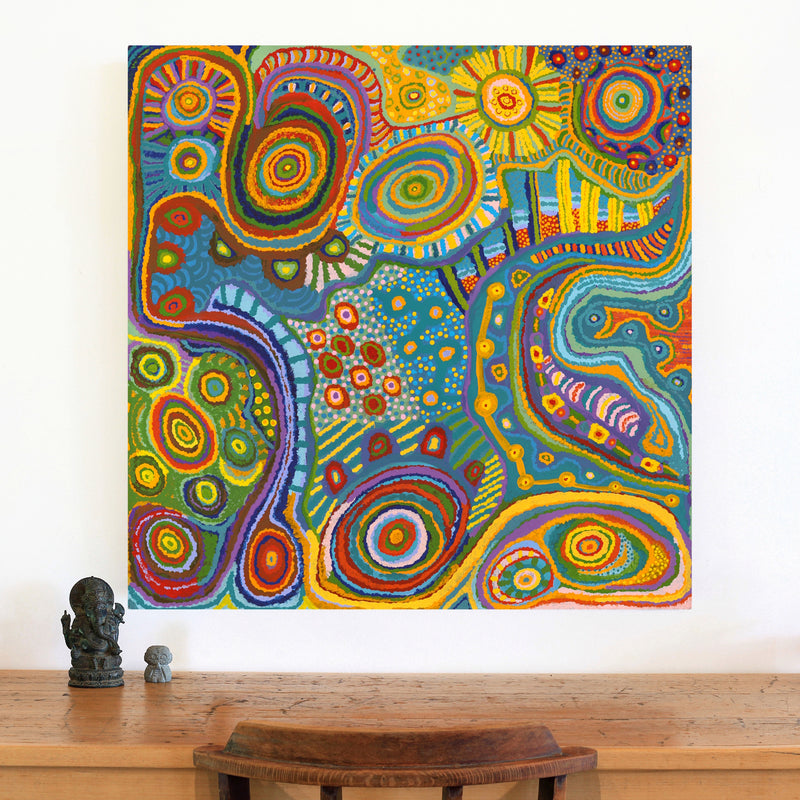 Aboriginal Artwork by Jennifer Mintaya Connelly Ward, Kungkarangkalpa (Seven Sisters Story), 91x91cm