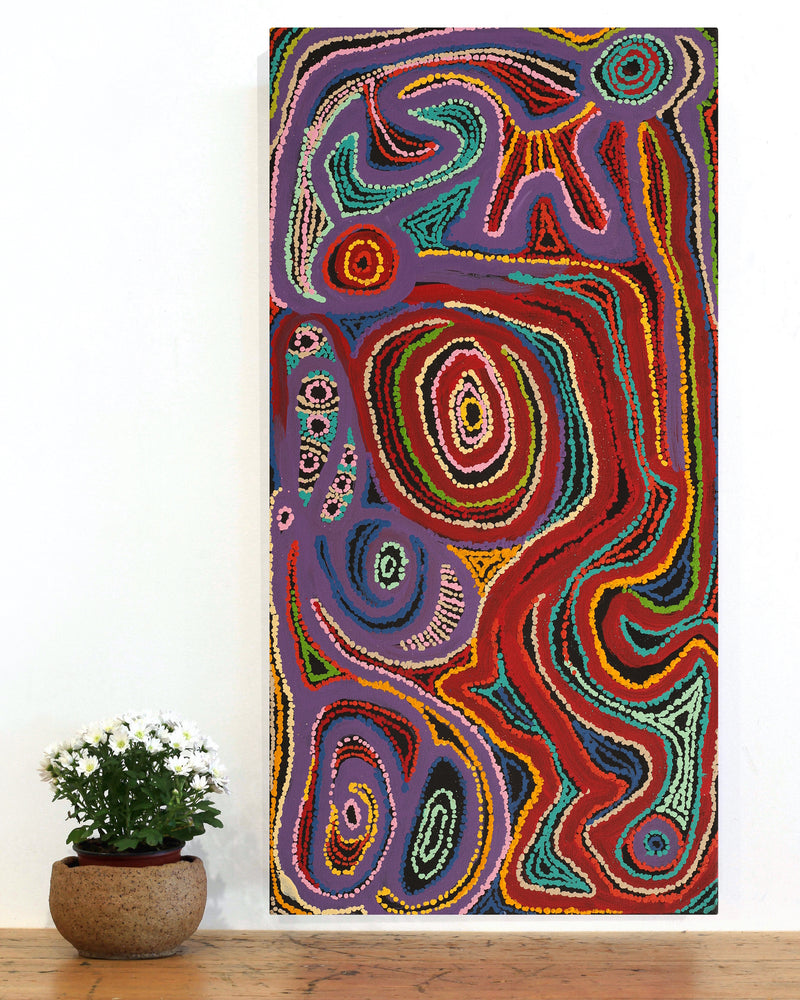 Aboriginal Artwork by Jennifer Mintaya Connelly Ward, Kungkarangkalpa (Seven Sisters Story), 91x46cm