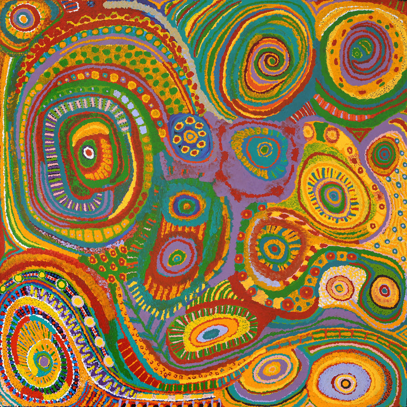 Aboriginal Artwork by Jennifer Mintaya Connelly Ward, Kungkarangkalpa (Seven Sisters Story), 105x105cm