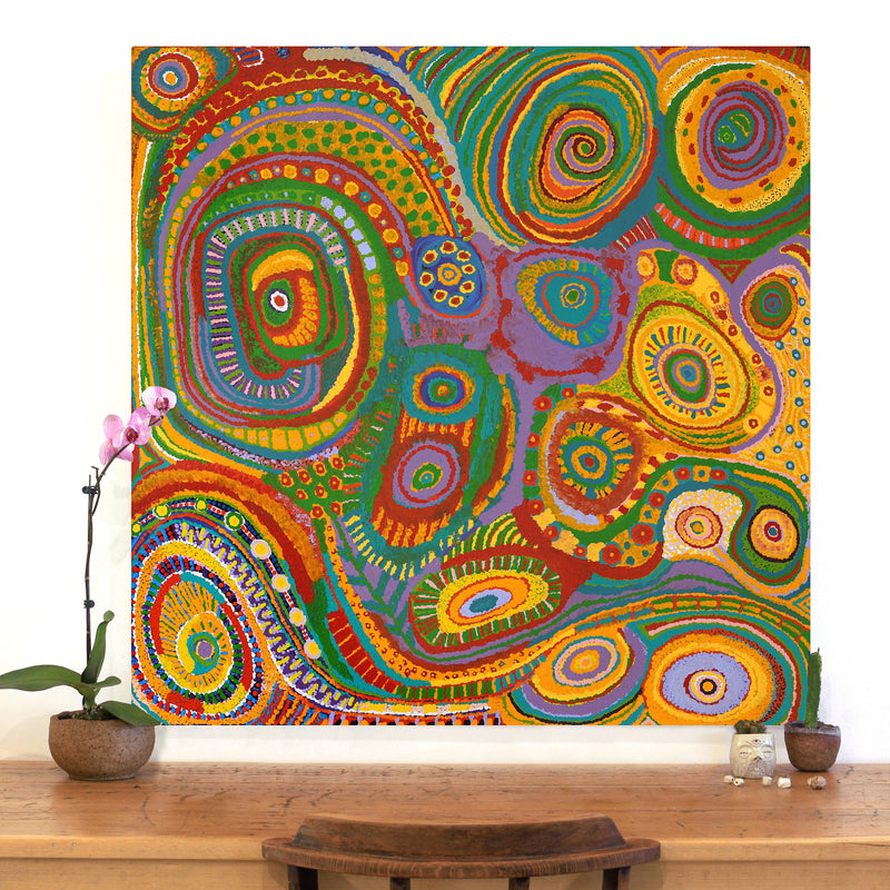Aboriginal Artwork by Jennifer Mintaya Connelly Ward, Kungkarangkalpa (Seven Sisters Story), 105x105cm