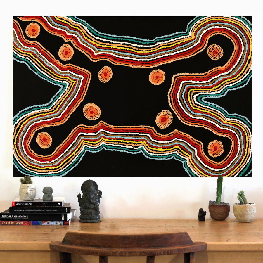 Aboriginal Artwork by Jennifer Forbes, Kungkarangkalpa (Seven Sisters Story), 91x61cm