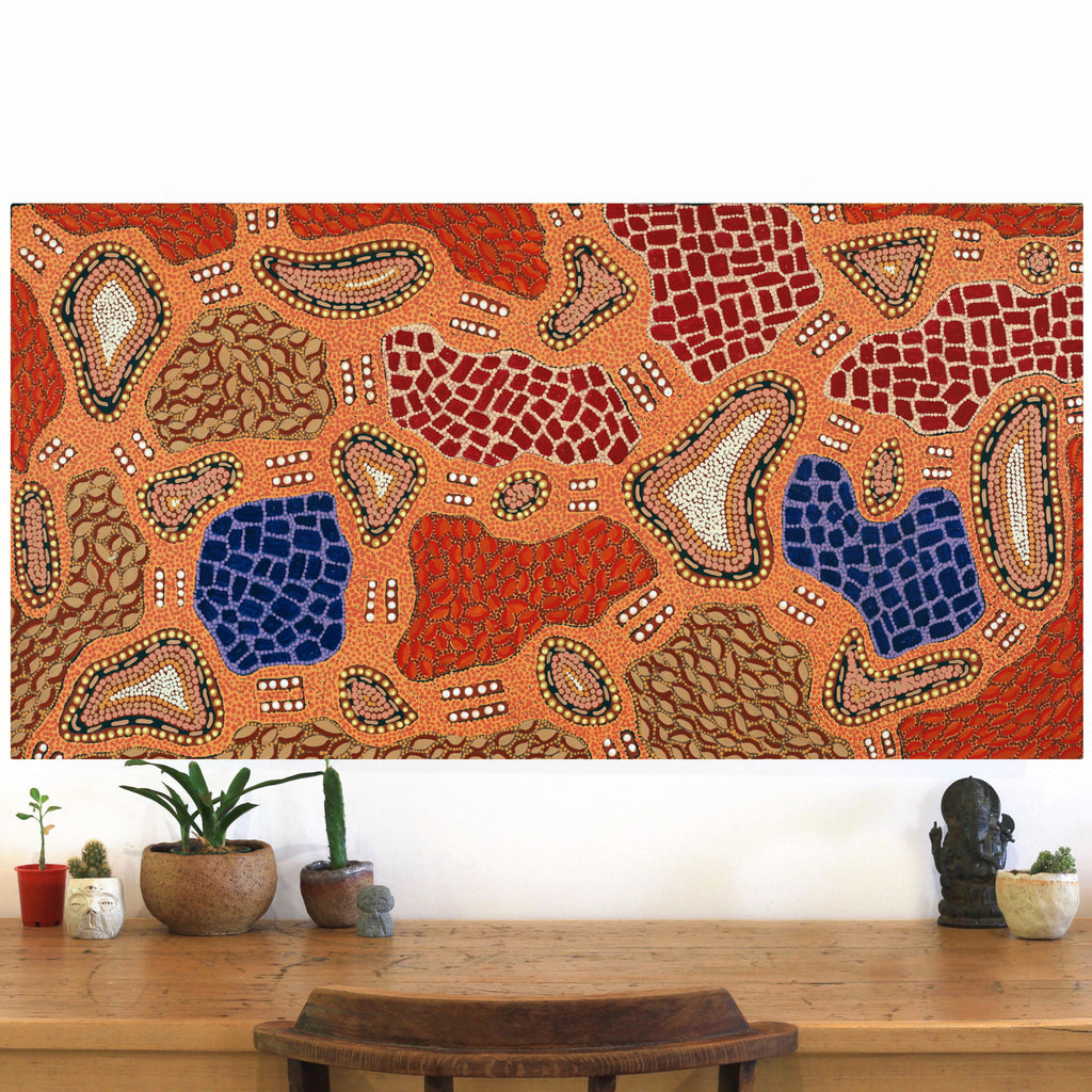 Aboriginal Art by Jennifer Napaljarri Lewis, Ngapa Jukurrpa (Water Dreaming) - Puyurru, 122x61cm - ART ARK®