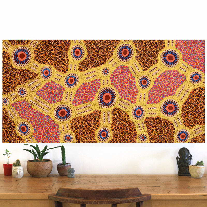 Aboriginal Artwork by Jennifer Napaljarri Lewis, Ngapa Jukurrpa (Water Dreaming) - Puyurru, 122x61cm