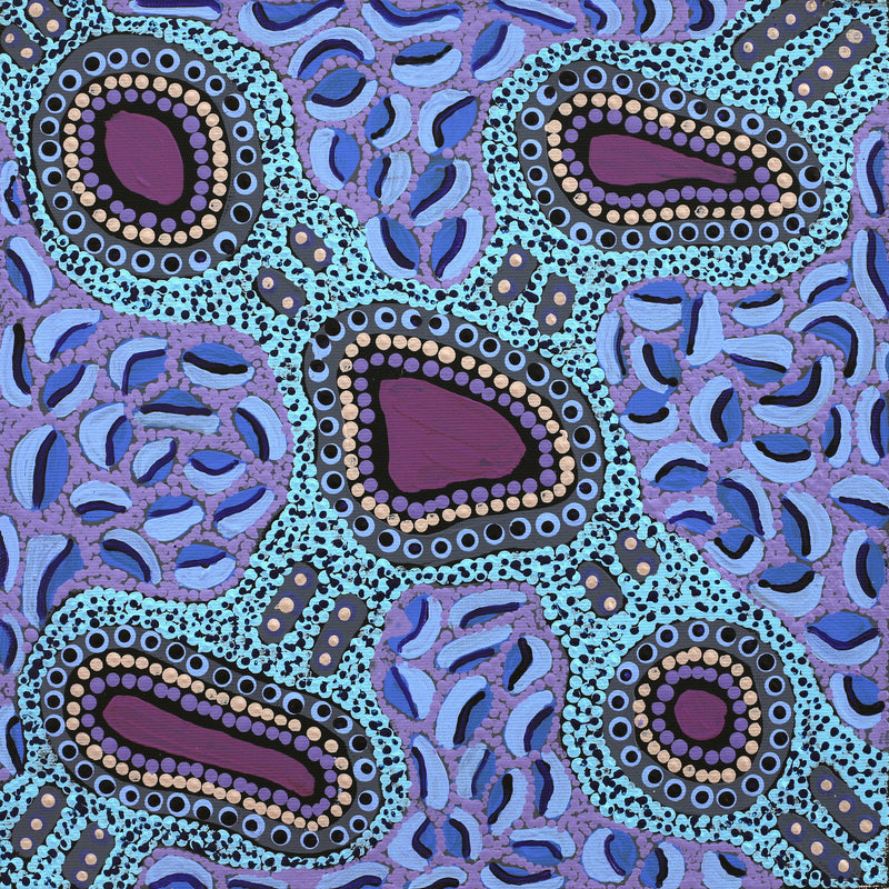 Aboriginal Artwork by Jennifer Napaljarri Lewis, Ngapa Jukurrpa (Water Dreaming) - Puyurru, 30x30cm