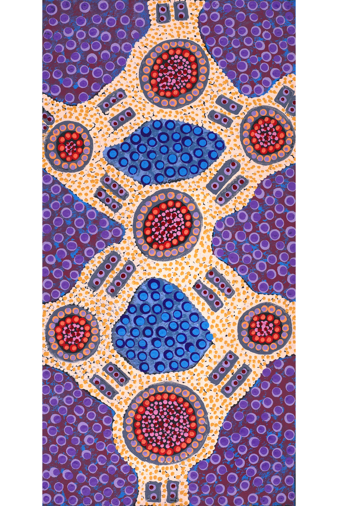 Aboriginal Artwork by Jennifer Napaljarri Lewis, Ngapa Jukurrpa (Water Dreaming) - Puyurru, 61x30cm