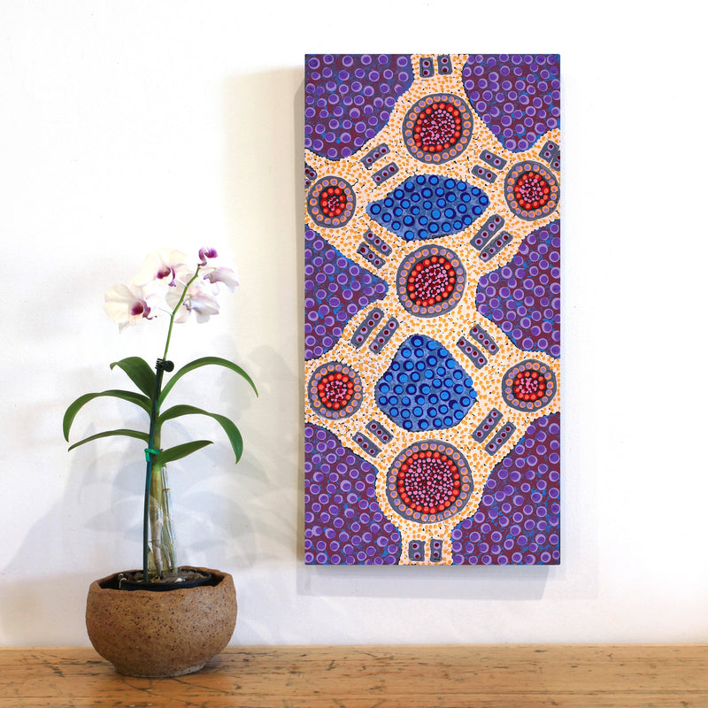 Aboriginal Artwork by Jennifer Napaljarri Lewis, Ngapa Jukurrpa (Water Dreaming) - Puyurru, 61x30cm
