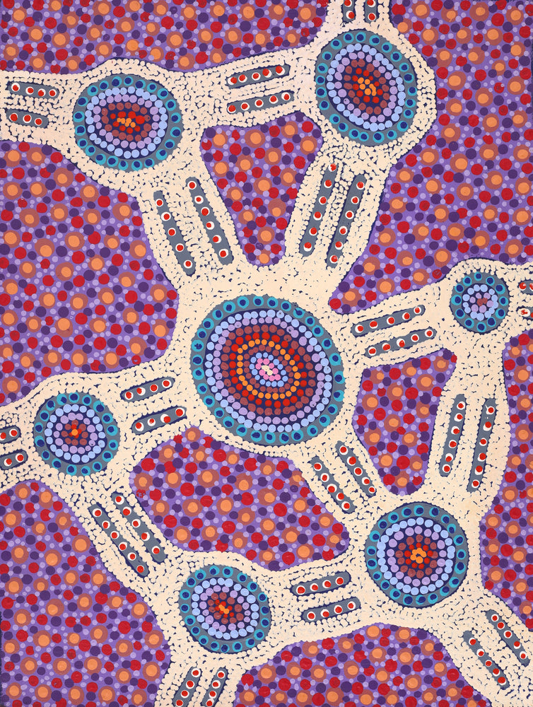 Aboriginal Artwork by Jennifer Napaljarri Lewis, Ngapa Jukurrpa (Water Dreaming) - Puyurru, 61x46cm