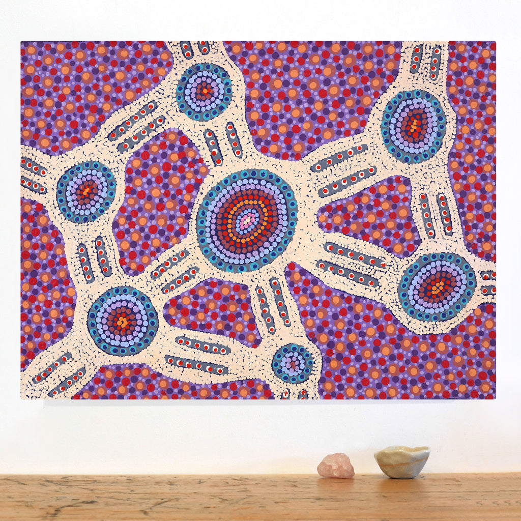 Aboriginal Artwork by Jennifer Napaljarri Lewis, Ngapa Jukurrpa (Water Dreaming) - Puyurru, 61x46cm