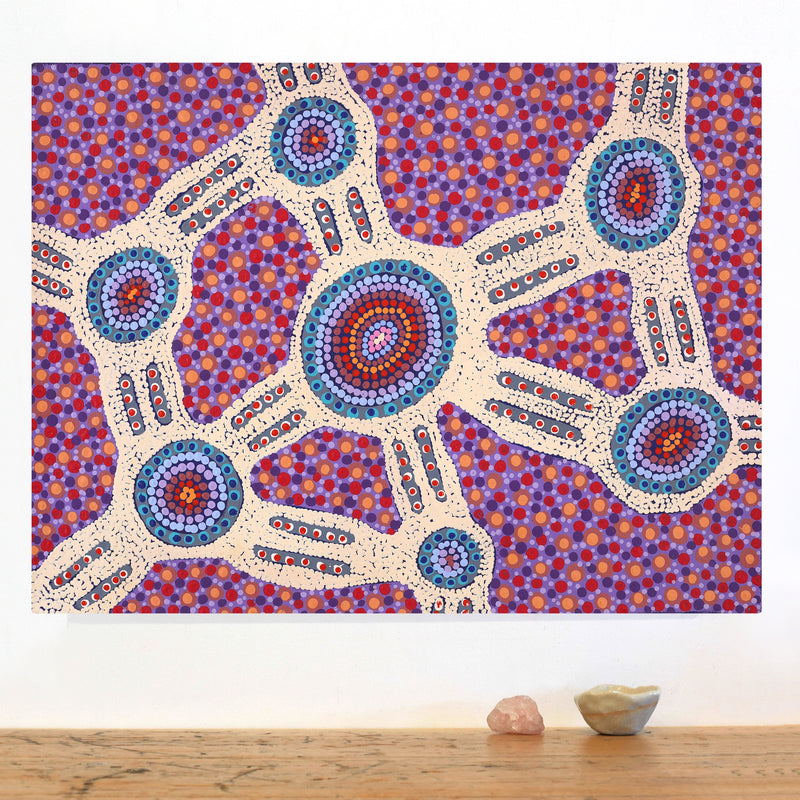 Aboriginal Artwork by Jennifer Napaljarri Lewis, Ngapa Jukurrpa (Water Dreaming) - Puyurru, 61x46cm