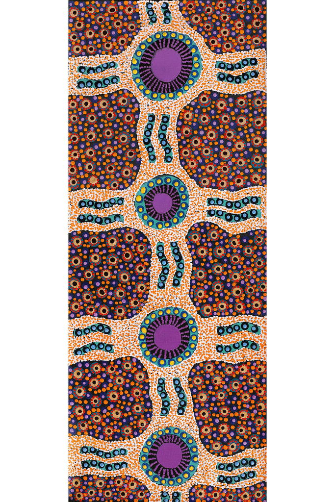Aboriginal Artwork by Jennifer Napaljarri Lewis, Ngapa Jukurrpa (Water Dreaming) - Puyurru, 76x30cm