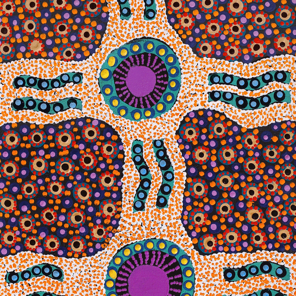 Aboriginal Artwork by Jennifer Napaljarri Lewis, Ngapa Jukurrpa (Water Dreaming) - Puyurru, 76x30cm