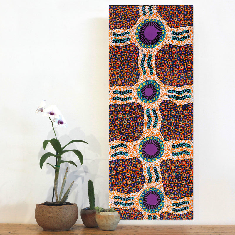 Aboriginal Artwork by Jennifer Napaljarri Lewis, Ngapa Jukurrpa (Water Dreaming) - Puyurru, 76x30cm