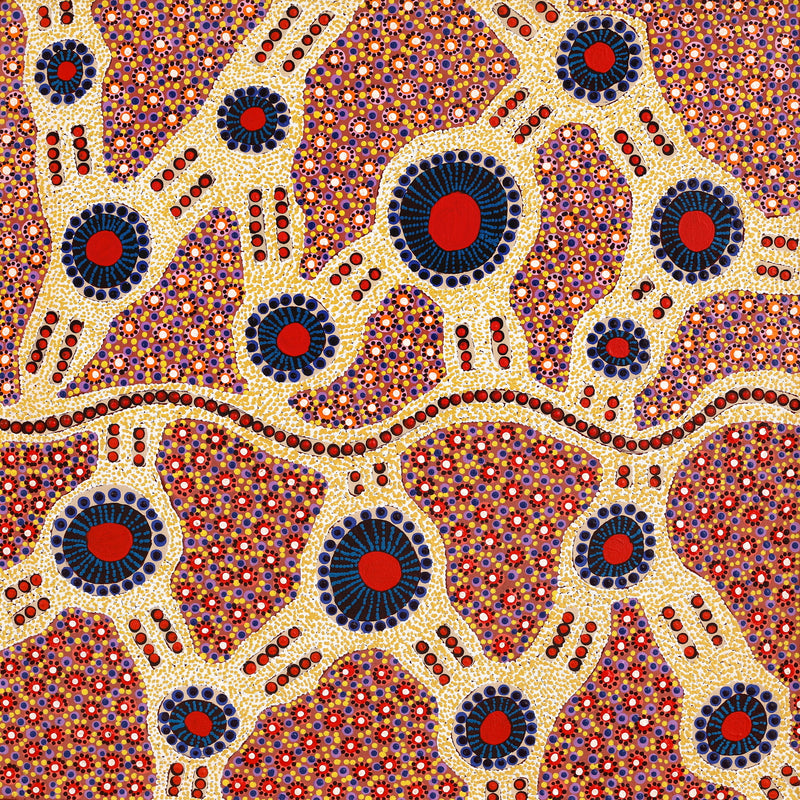 Aboriginal Artwork by Jennifer Napaljarri Lewis, Ngapa Jukurrpa (Water Dreaming) - Puyurru, 76x76cm