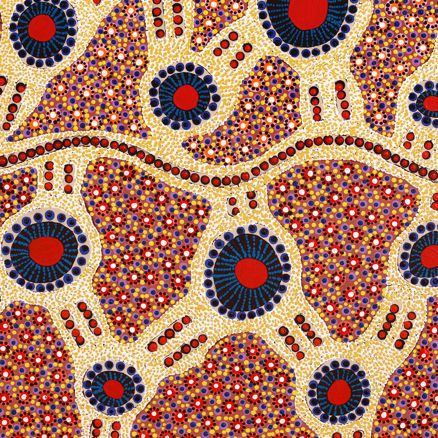 Aboriginal Artwork by Jennifer Napaljarri Lewis, Ngapa Jukurrpa (Water Dreaming) - Puyurru, 76x76cm