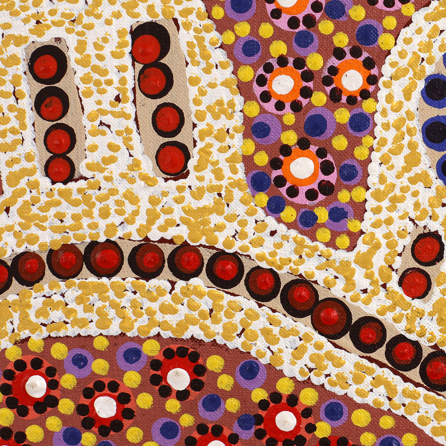 Aboriginal Artwork by Jennifer Napaljarri Lewis, Ngapa Jukurrpa (Water Dreaming) - Puyurru, 76x76cm