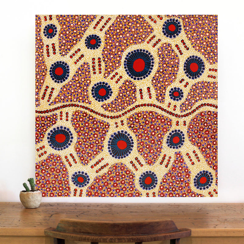 Aboriginal Artwork by Jennifer Napaljarri Lewis, Ngapa Jukurrpa (Water Dreaming) - Puyurru, 76x76cm