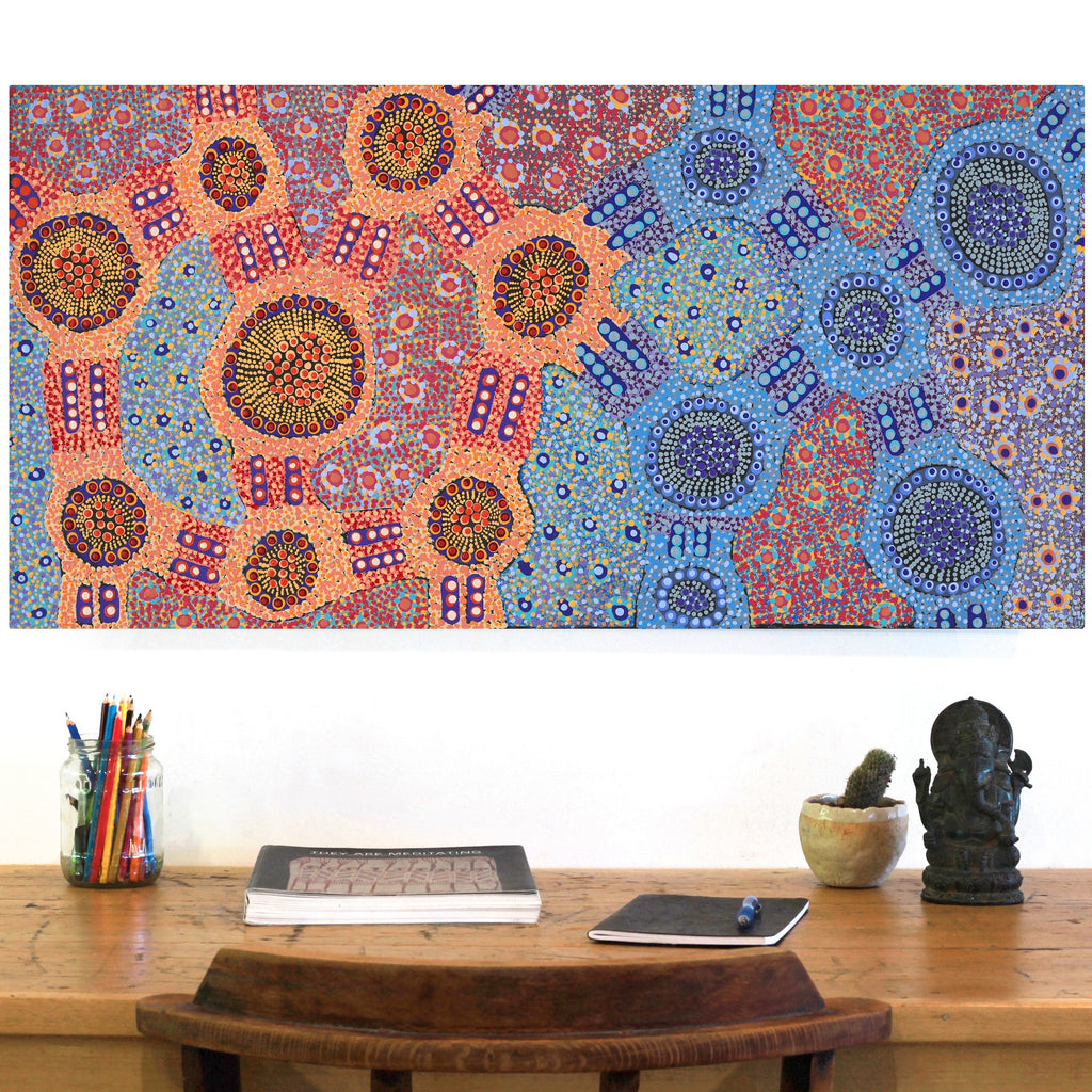 Aboriginal Artwork by Jennifer Napaljarri Lewis, Lukarrara Jukurrpa, 91x46cm