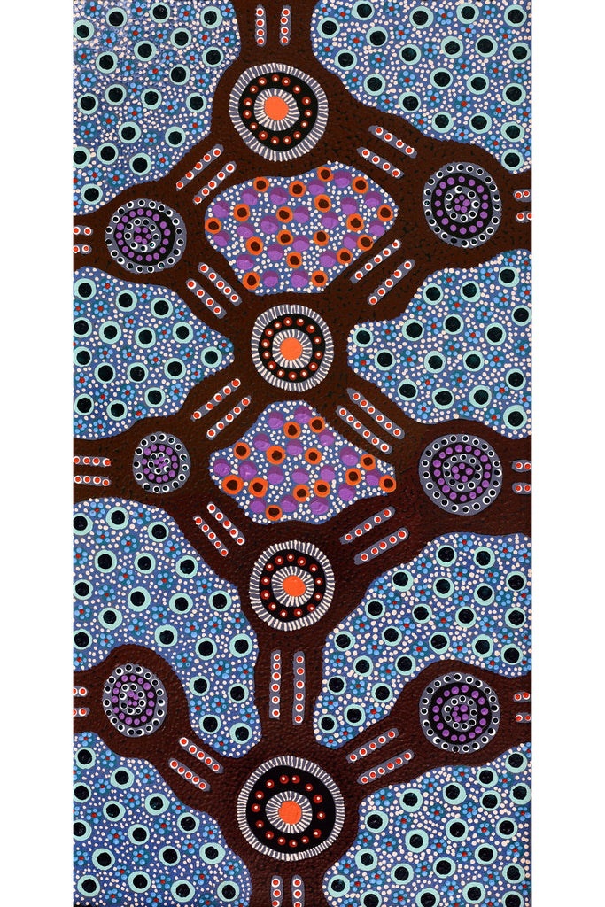 Aboriginal Artwork by Jennifer Napaljarri Lewis, Ngapa Jukurrpa (Water Dreaming) - Puyurru, 91x46cm