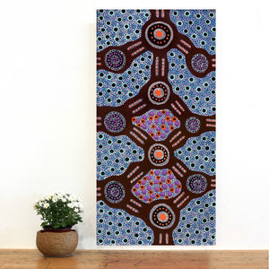 Aboriginal Artwork by Jennifer Napaljarri Lewis, Ngapa Jukurrpa (Water Dreaming) - Puyurru, 91x46cm - ART ARK®