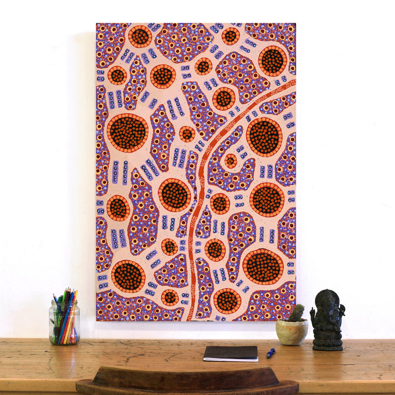 Aboriginal Artwork by Jennifer Napaljarri Lewis, Lukarrara Jukurrpa, 91x61cm