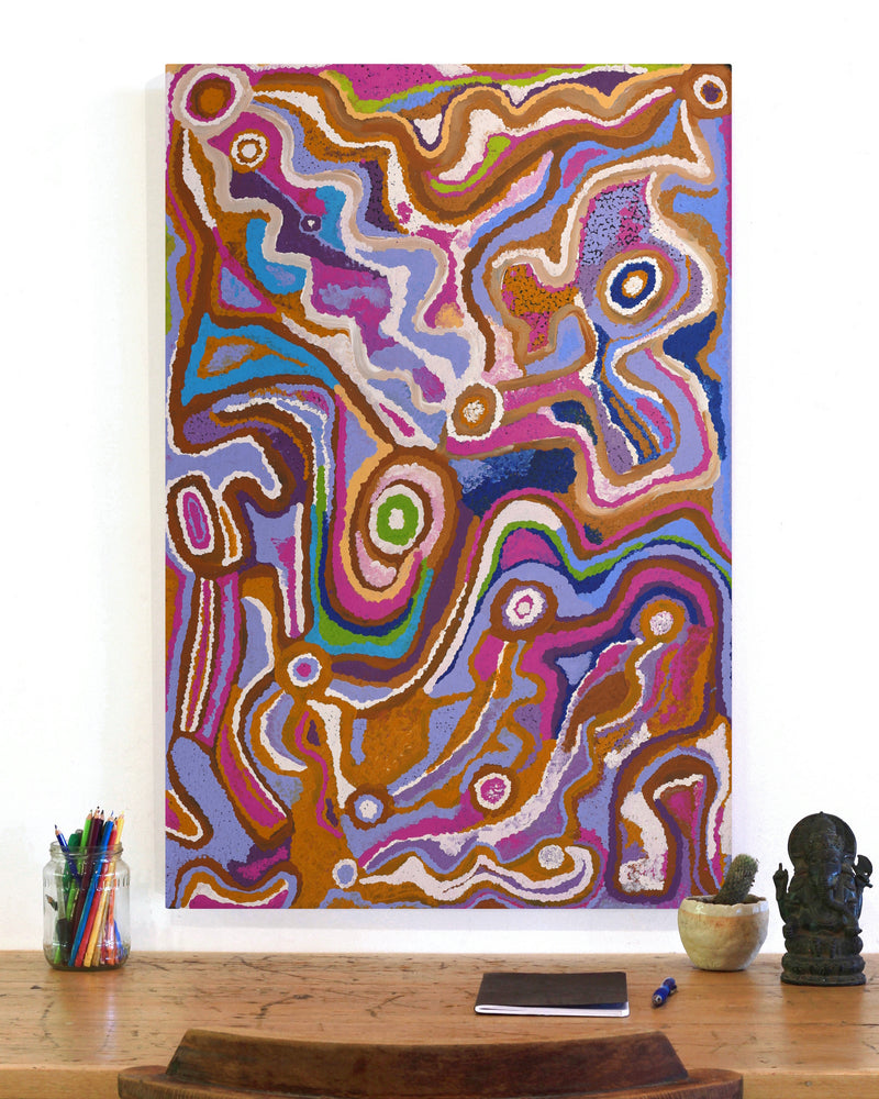 Aboriginal Artwork by Jennifer Mintaya Connelly Ward, Kungkarangkalpa (Seven Sisters Story), 91x61cm