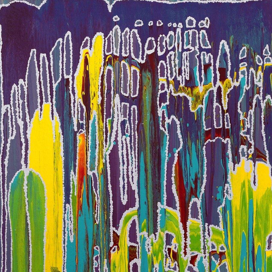 Aboriginal Artwork by Jennifer Mintaya Connelly Ward, Kungkarangkalpa (Seven Sisters Story), 66x66cm