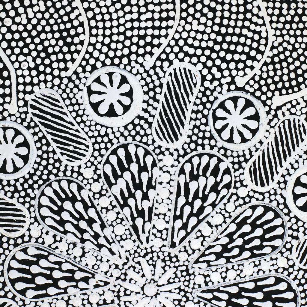 Aboriginal Artwork by Jocelyn Napanangka Frank, Lukarrara Jukurrpa (Desert Fringe-rush Seed Dreaming), 122x46cm