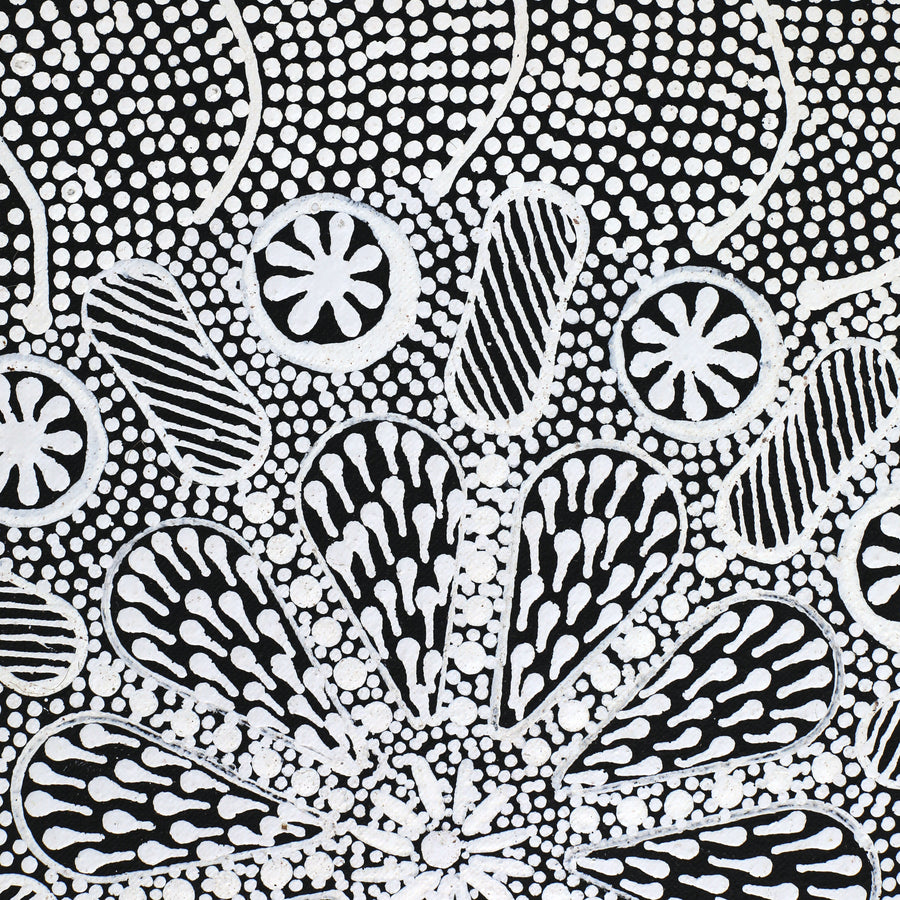 Aboriginal Artwork by Jocelyn Napanangka Frank, Lukarrara Jukurrpa (Desert Fringe-rush Seed Dreaming), 122x46cm