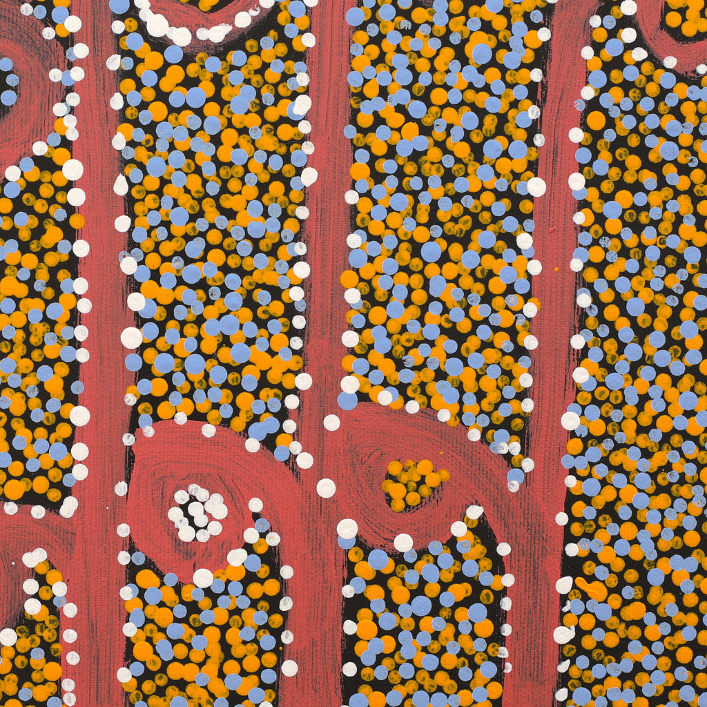 Aboriginal Artwork by Joshua Jungarrayi Brady, The Seven Sisters - Anangu Pitjantjatjara Yankunytjatjara Jukurrpa, 30x30cm