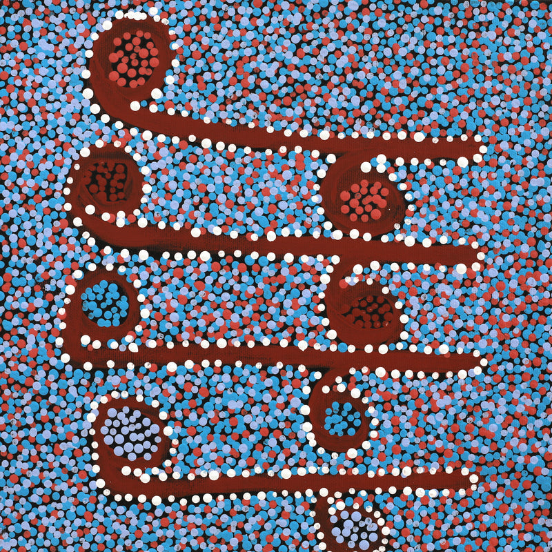 Aboriginal Artwork by Joshua Jungarrayi Brady, The Seven Sisters - Anangu Pitjantjatjara Yankunytjatjara Jukurrpa, 30x30cm