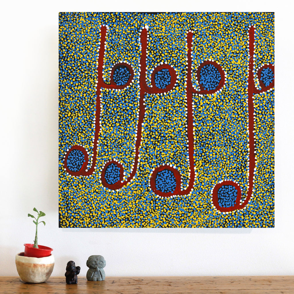 Aboriginal Artwork by Joshua Jungarrayi Brady, The Seven Sisters - Anangu Pitjantjatjara Yankunytjatjara Jukurrpa, 46x46cm