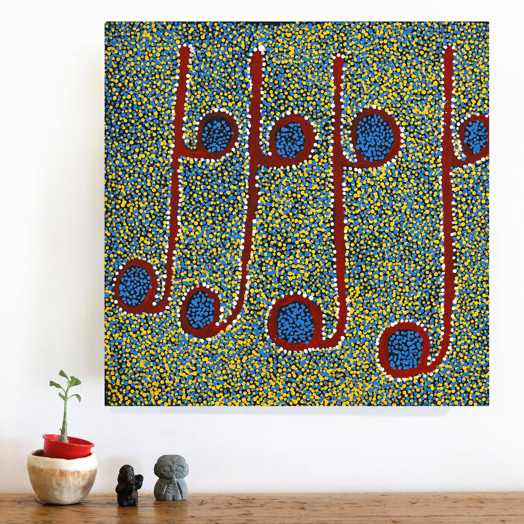 Aboriginal Art by Joshua Jungarrayi Brady, The Seven Sisters - Anangu Pitjantjatjara Yankunytjatjara Jukurrpa, 46x46cm - ART ARK®