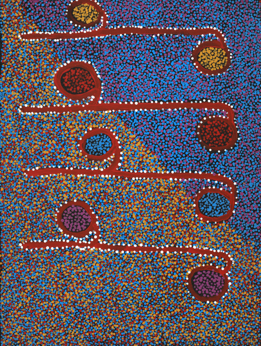 Aboriginal Art by Joshua Jungarrayi Brady, The Seven Sisters - Anangu Pitjantjatjara Yankunytjatjara Jukurrpa, 61x46cm - ART ARK®