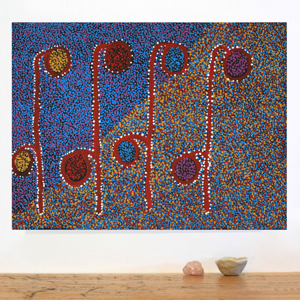 Aboriginal Art by Joshua Jungarrayi Brady, The Seven Sisters - Anangu Pitjantjatjara Yankunytjatjara Jukurrpa, 61x46cm - ART ARK®