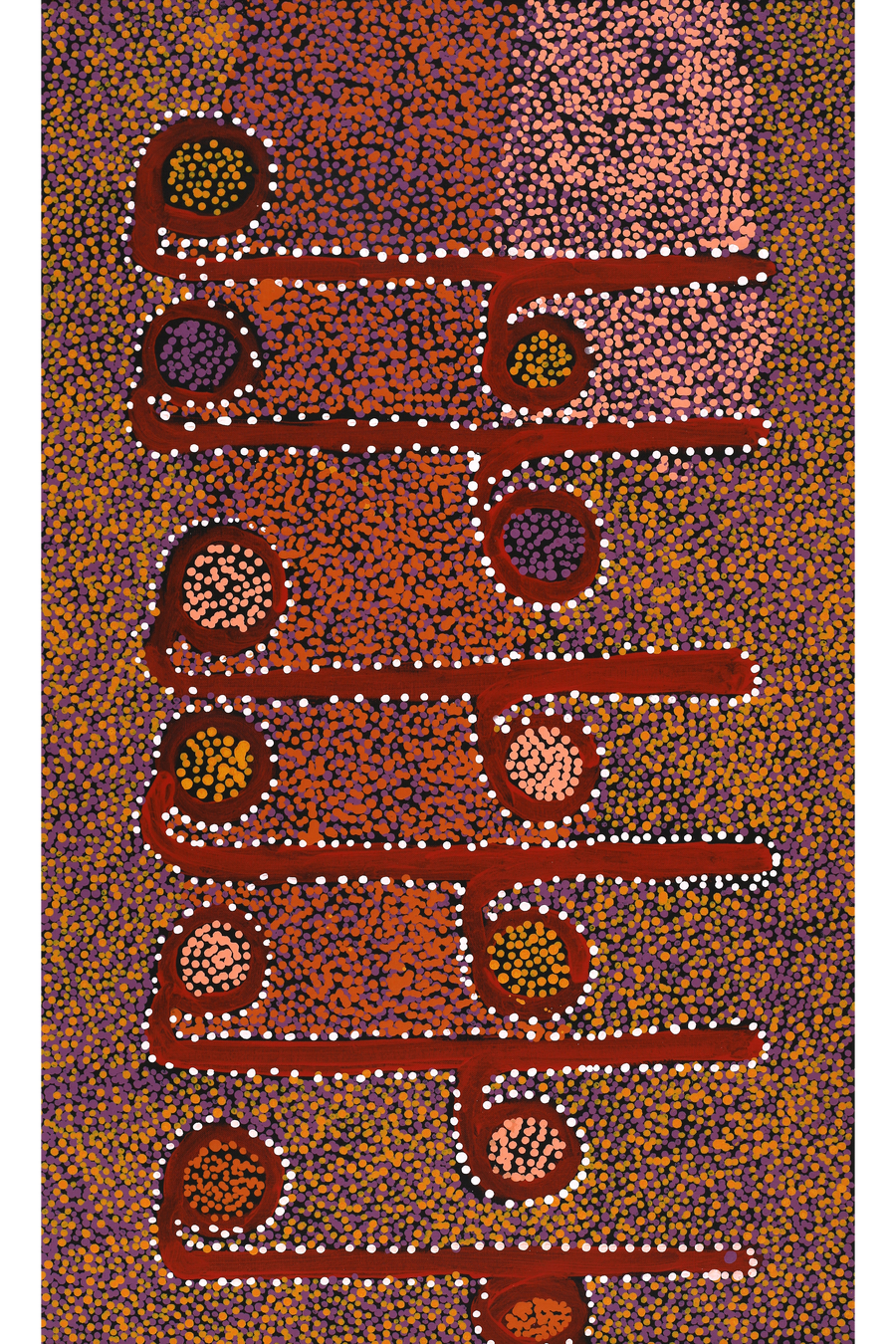 Aboriginal Artwork by Joshua Jungarrayi Brady, The Seven Sisters - Anangu Pitjantjatjara Yankunytjatjara Jukurrpa, 76x46cm