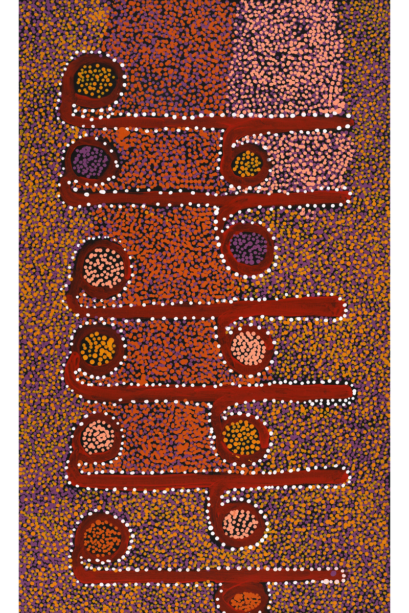 Aboriginal Art by Joshua Jungarrayi Brady, The Seven Sisters - Anangu Pitjantjatjara Yankunytjatjara Jukurrpa, 76x46cm - ART ARK®