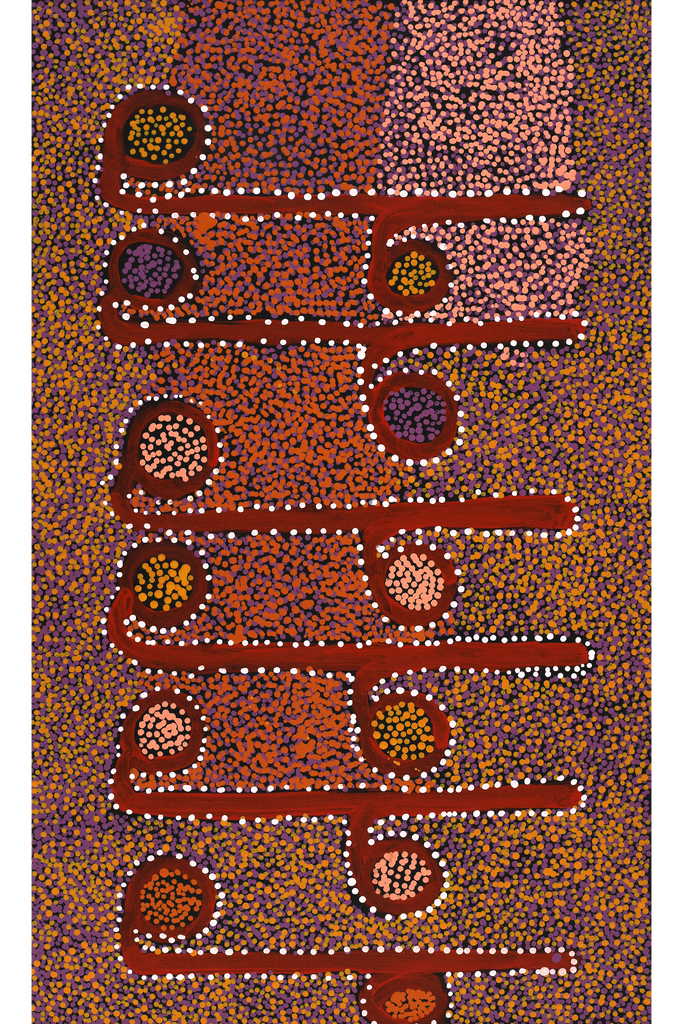 Aboriginal Artwork by Joshua Jungarrayi Brady, The Seven Sisters - Anangu Pitjantjatjara Yankunytjatjara Jukurrpa, 76x46cm