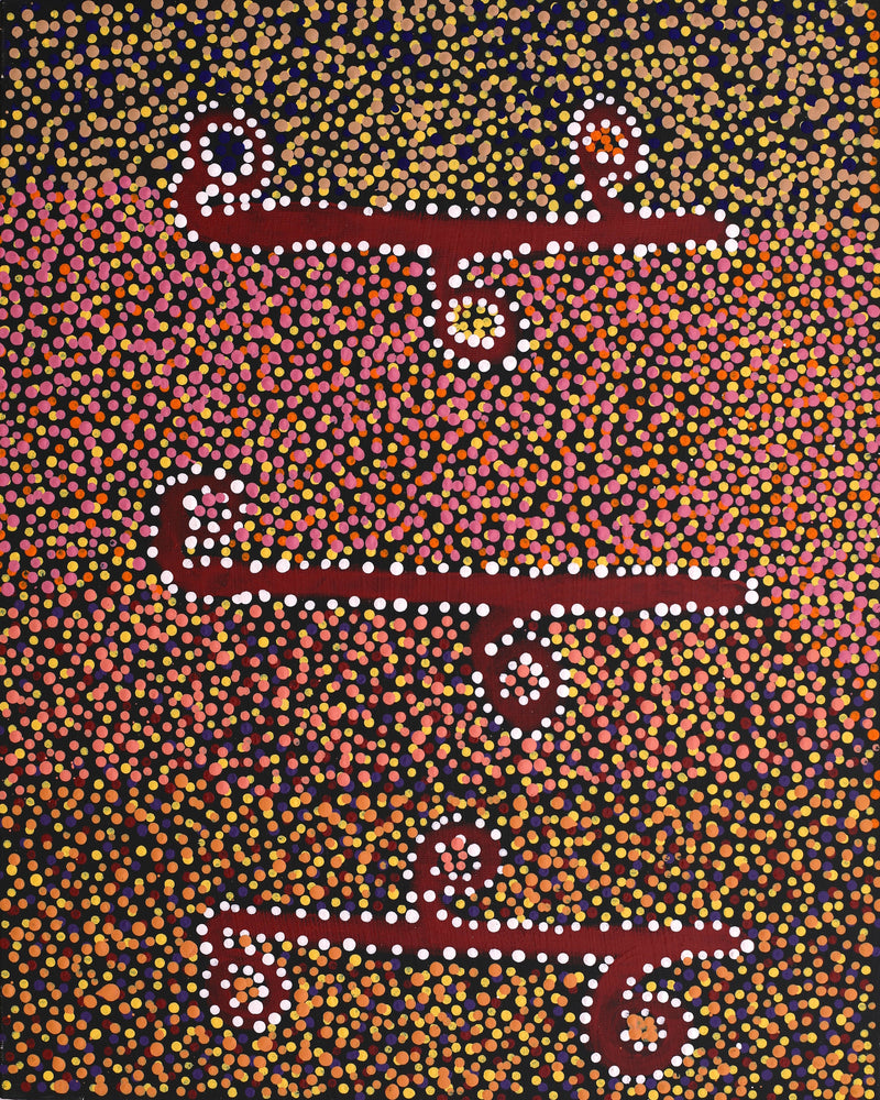 Aboriginal Artwork by Joshua Jungarrayi Brady, The Seven Sisters - Anangu Pitjantjatjara Yankunytjatjara Jukurrpa, 50x40cm
