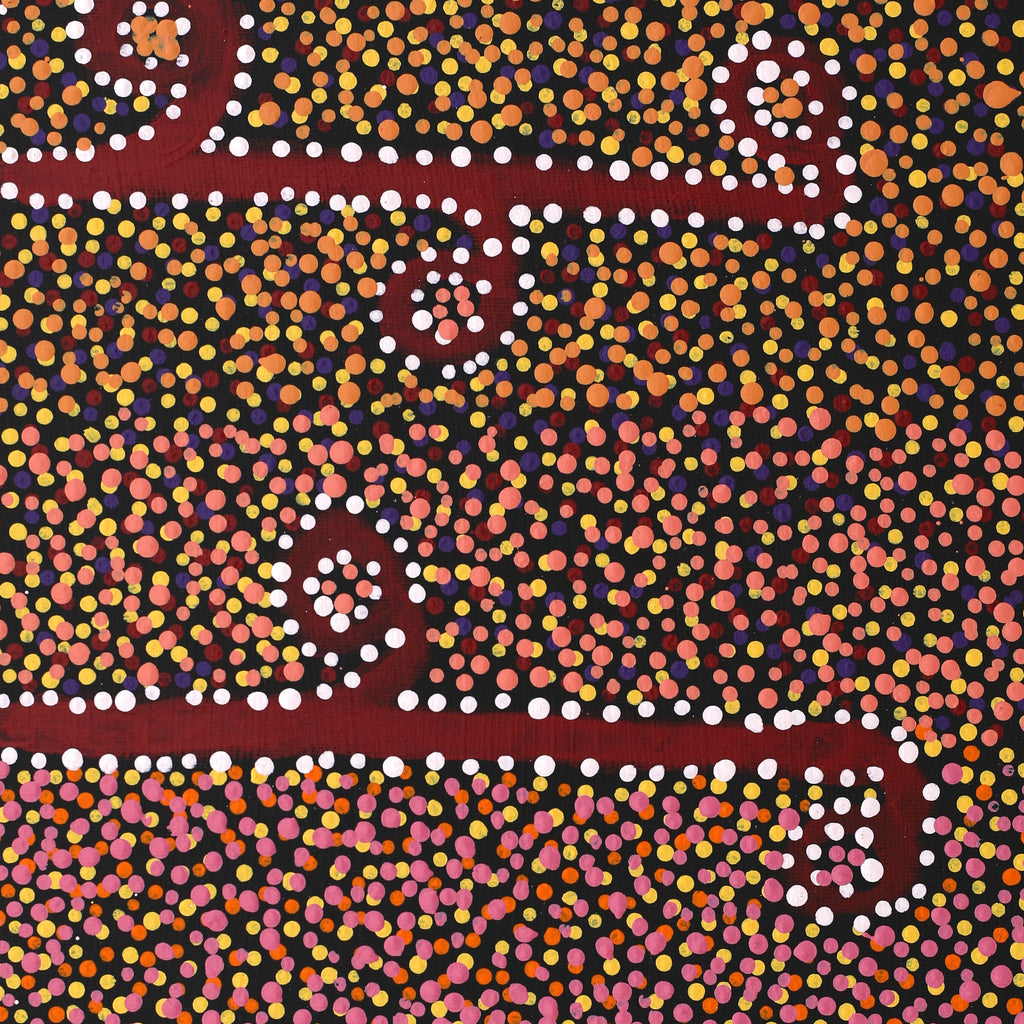 Aboriginal Artwork by Joshua Jungarrayi Brady, The Seven Sisters - Anangu Pitjantjatjara Yankunytjatjara Jukurrpa, 50x40cm